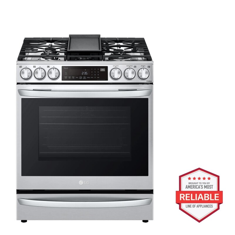 LG 6.3 cu ft. Smart Wi-Fi Enabled ProBake Convection® InstaView™ Gas Slide-in Range with Air Fry Print Proof Stainless Steel LSGL6337F Picture 1